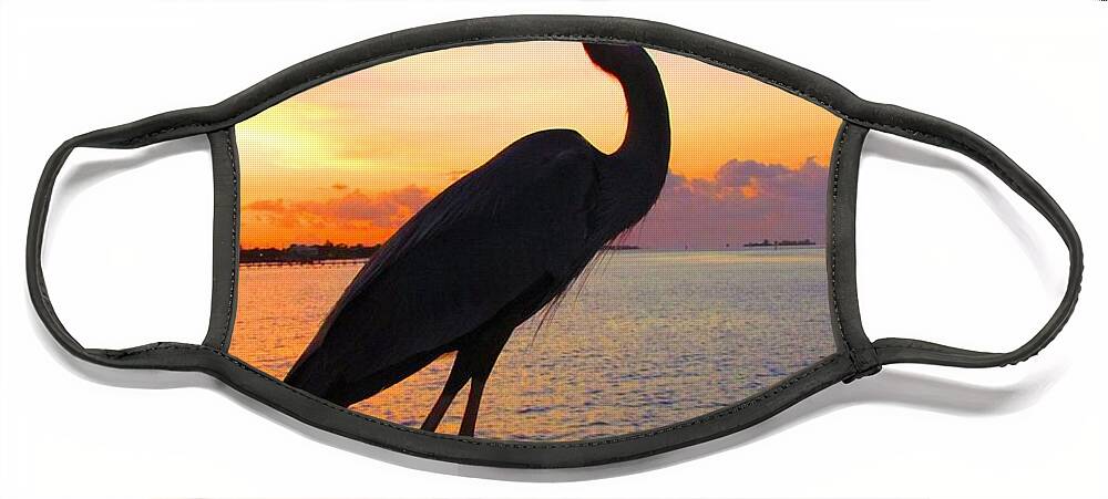 Fisherman Landing Park Face Mask featuring the photograph Great Blue Heron at Sunset by Carol Montoya