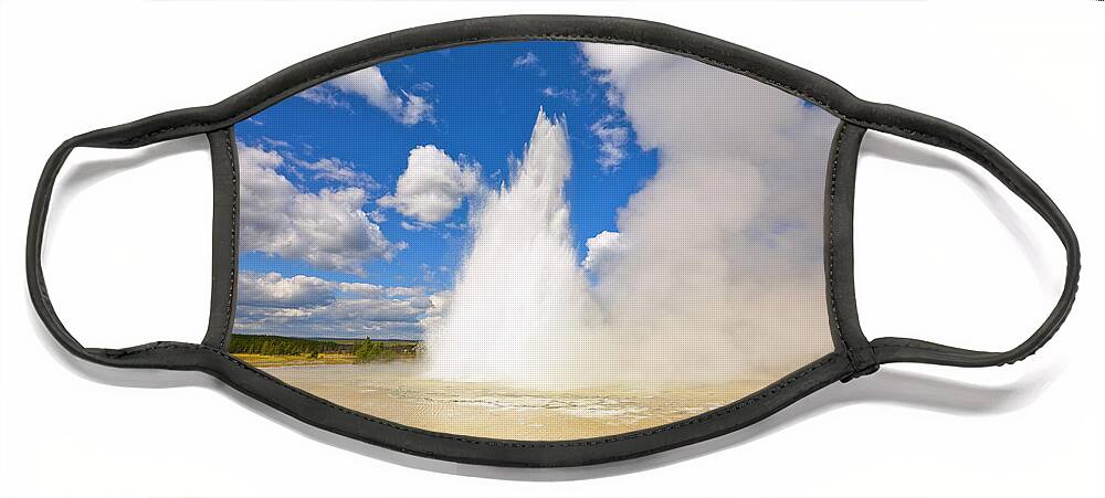 00431103 Face Mask featuring the photograph Great Fountain Geyser in Yellowstone by Yva Momatiuk and John Eastcott