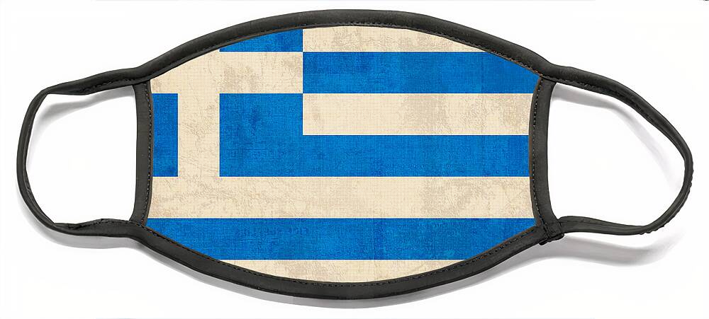 Greece Greek Athen Hellenic Ruins Acropolis Flag Vintage Distressed Finish Face Mask featuring the mixed media Greece Flag Vintage Distressed Finish by Design Turnpike