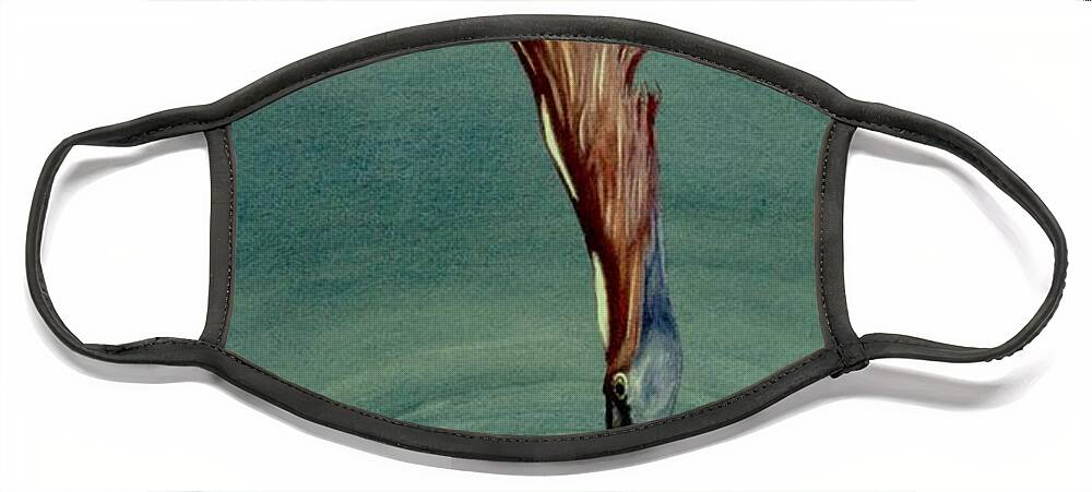 Green Hereon Face Mask featuring the painting Green Heron by Greg and Linda Halom