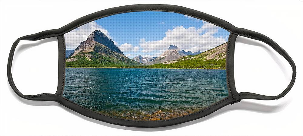 Beauty In Nature Face Mask featuring the photograph Grinnell Point from Swiftcurrent Lake by Jeff Goulden