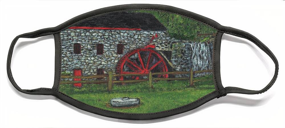 Landscape Face Mask featuring the painting Grist Mill at Wayside Inn by Cliff Wilson