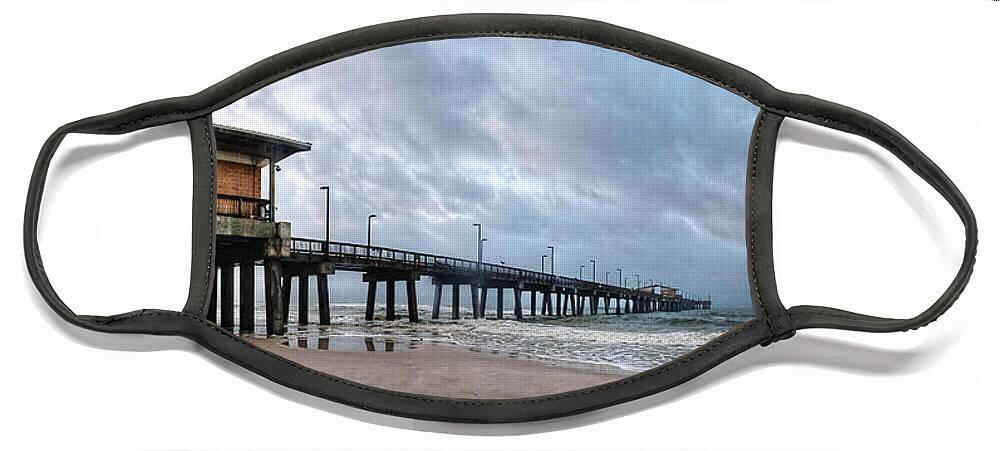 Palm Face Mask featuring the digital art Gulf State Pier by Michael Thomas