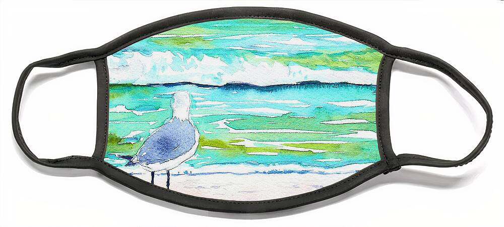 Seagull Face Mask featuring the painting Gull by Anne Marie Brown
