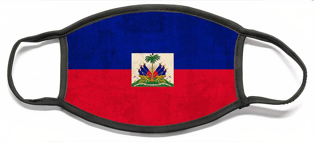 Haiti Face Mask featuring the mixed media Haiti Flag Vintage Distressed Finish by Design Turnpike