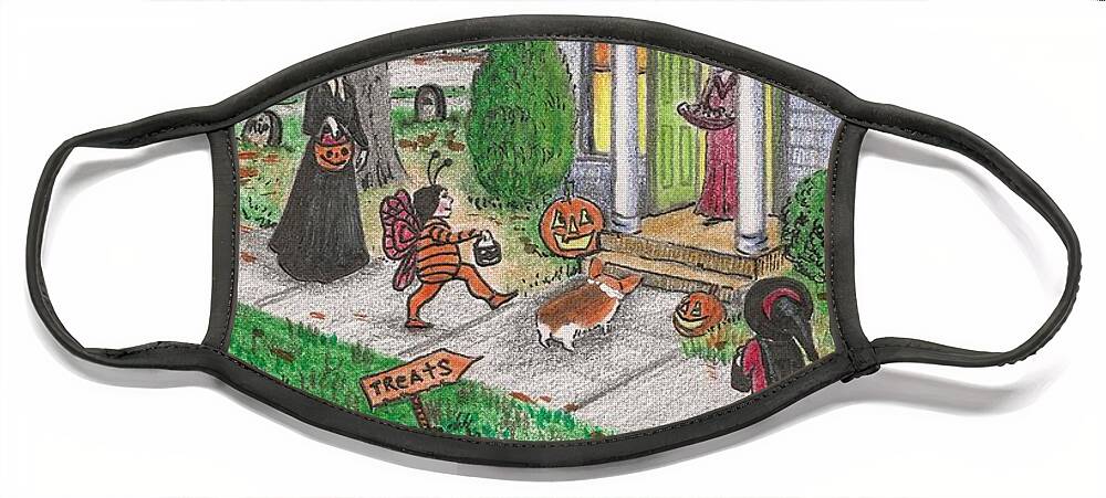 Print Face Mask featuring the painting Halloween Memories by Margaryta Yermolayeva