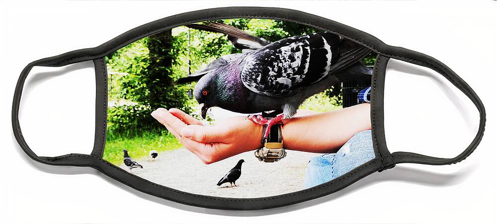 Pigeon Face Mask featuring the photograph Handful Happiness by Zinvolle Art