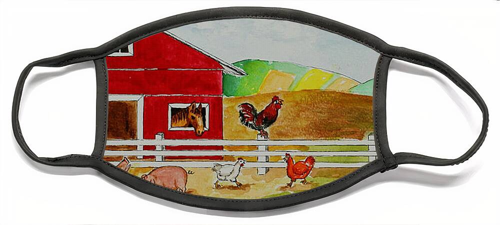 Farm Face Mask featuring the painting Happy Farm by Janis Lee Colon