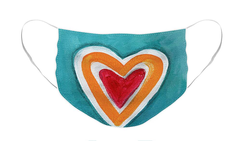 Love Hearts Romance Family Valentine Painting Heart Painting Blue Orange White Red Watercolor Ink Pop Art Bold Colors Bedroom Art Kitchen Art Living Room Art Gallery Wall Art Art For Interior Designers Hospitality Art Set Design Wedding Gift Art By Linda Woods Kids Room Art Dorm Room Pillow Face Mask featuring the painting Happy Love by Linda Woods