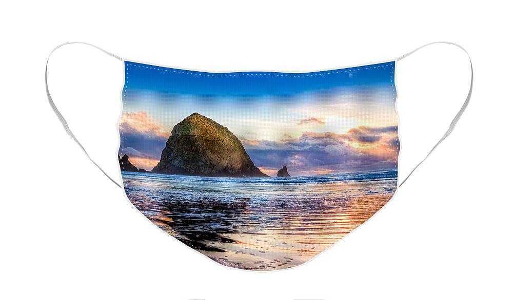 Oregon Face Mask featuring the photograph Haystack Rock by Niels Nielsen