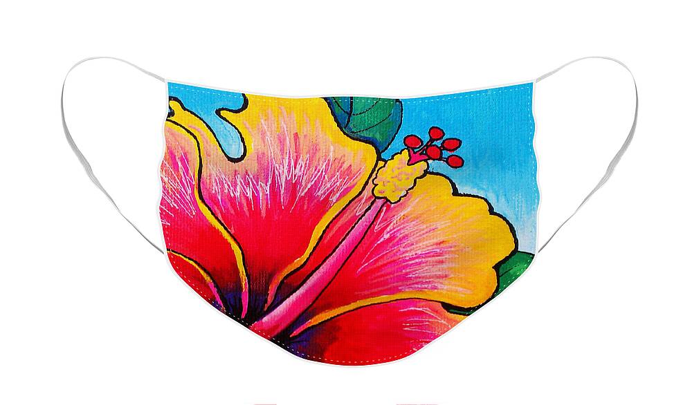 Hibiscus Face Mask featuring the painting Hibiscus 01 by Adam Johnson