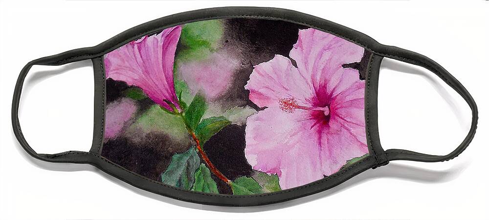 Flowers. Hibiscus Face Mask featuring the painting Hibiscus - So Pretty in Pink by Sher Nasser