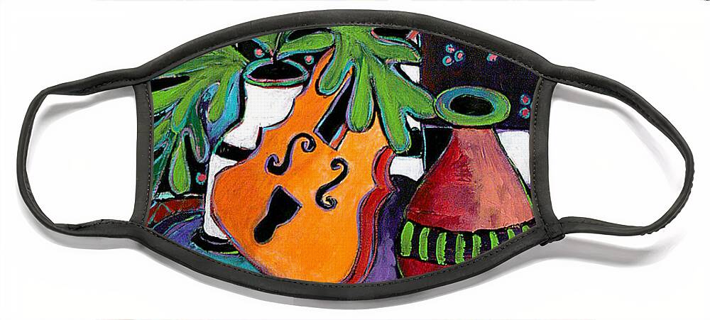 Music Face Mask featuring the painting Hidden Talents by Linda Holt