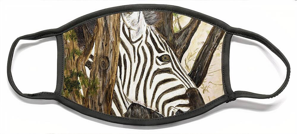 Acrylic Paintings Face Mask featuring the painting Hiding Zebra by Timothy Hacker