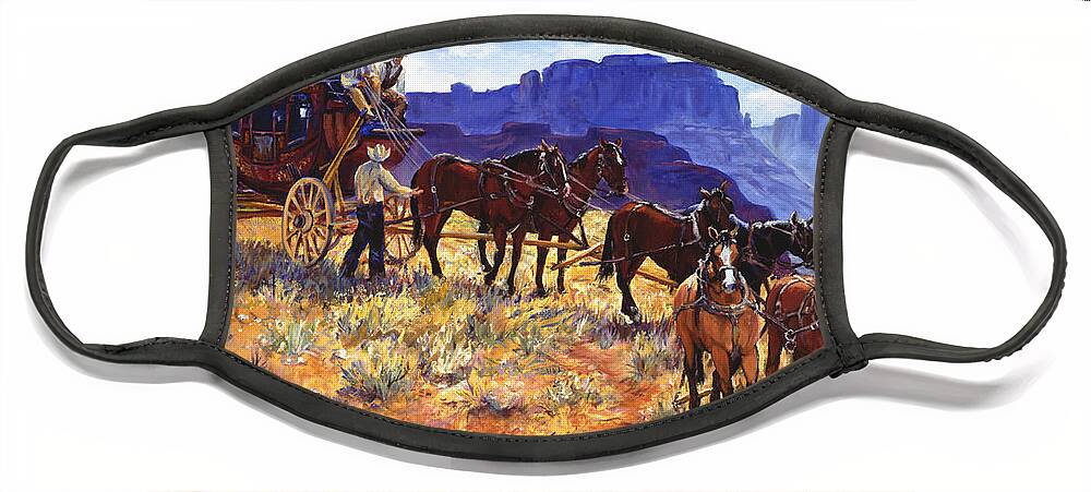 Stagecoach Face Mask featuring the painting Hitchin by Page Holland