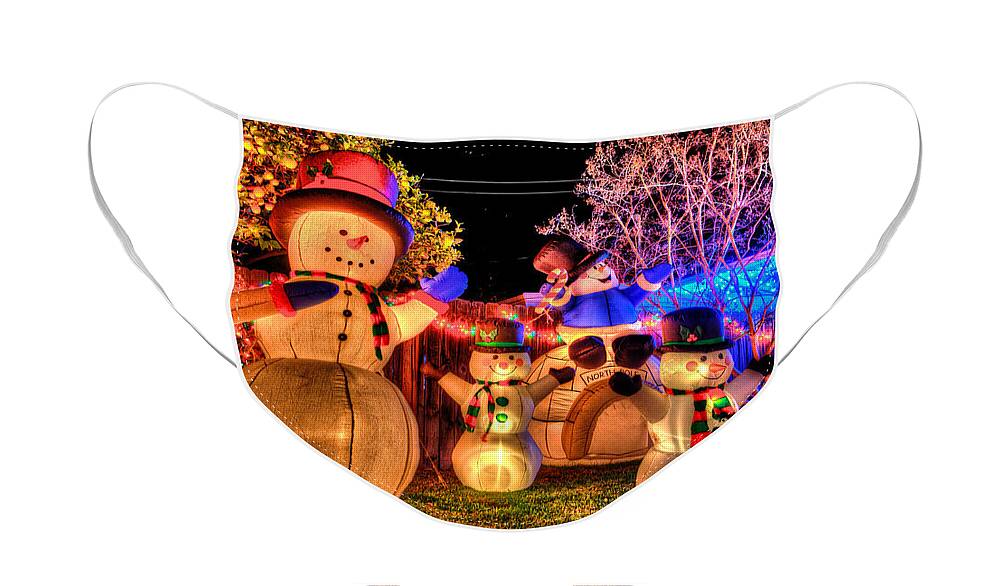 Christmas Decorations Face Mask featuring the photograph Holiday Snowmen by Richard J Cassato