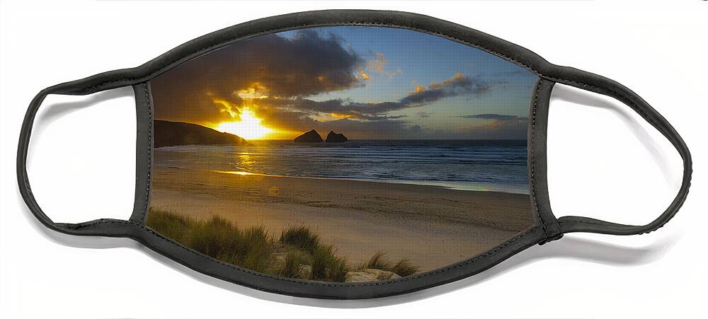 Holywell Bay Face Mask featuring the photograph Holywell bay cornwall by Chris Smith