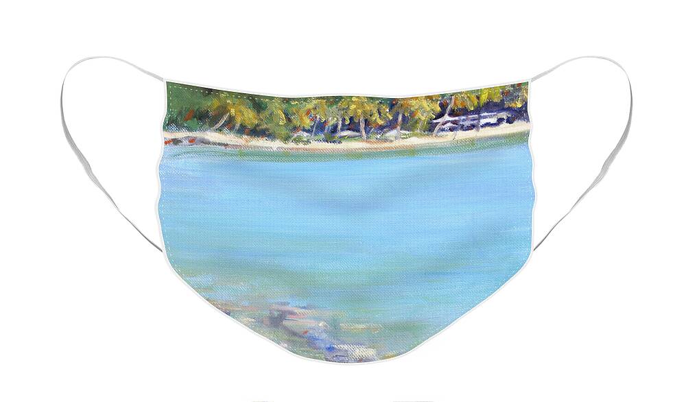 Honey Moon Beach Face Mask featuring the painting Honey Moon Beach by Candace Lovely