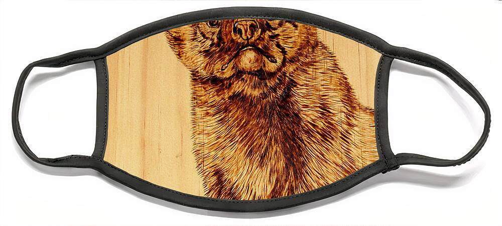 Marten Face Mask featuring the pyrography Hope's Marten by Ron Haist