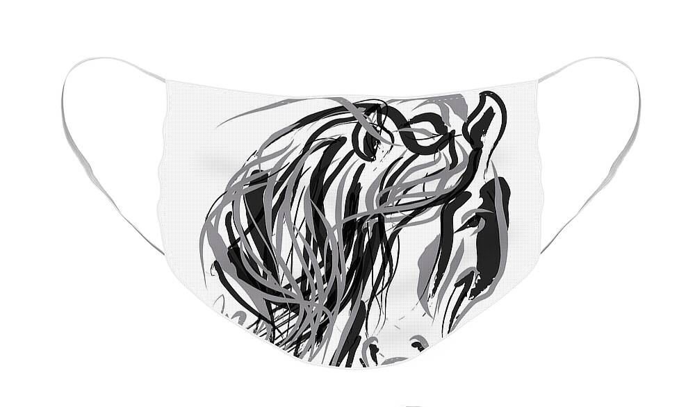 Horse Art Face Mask featuring the painting Horse- Hair and horse by Go Van Kampen
