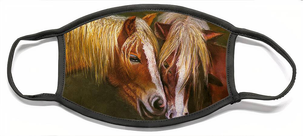 Horses Face Mask featuring the painting Horses In Love Art Print by William Cain