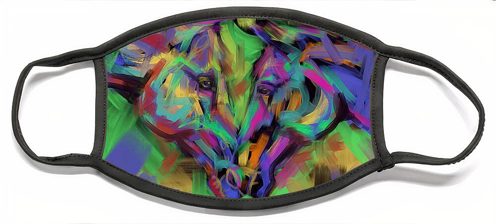 Horse Face Mask featuring the painting Horses together in colour by Go Van Kampen