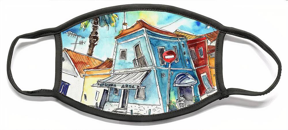 Portugal Face Mask featuring the painting Houses in Moita in Portugal by Miki De Goodaboom