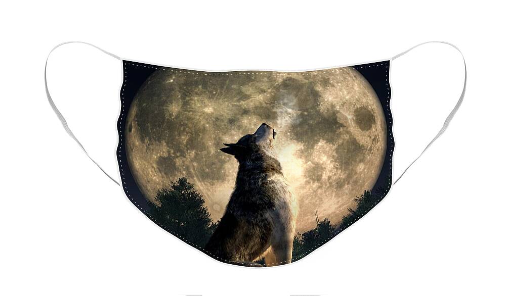 Wolf Face Mask featuring the digital art Howling Wolf by Daniel Eskridge
