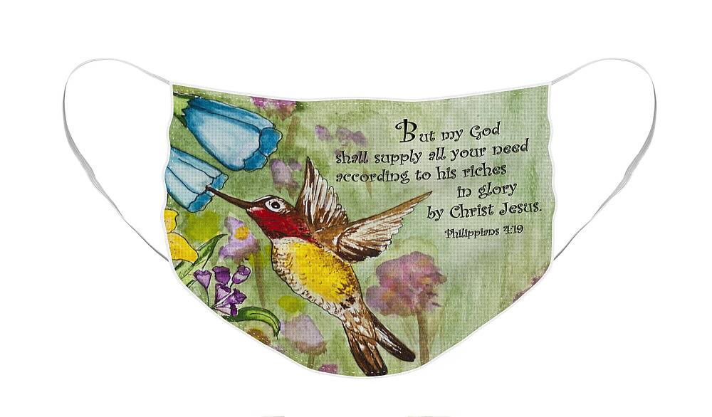 Springtime Face Mask featuring the painting Humming Bird- Philipians by Janis Lee Colon