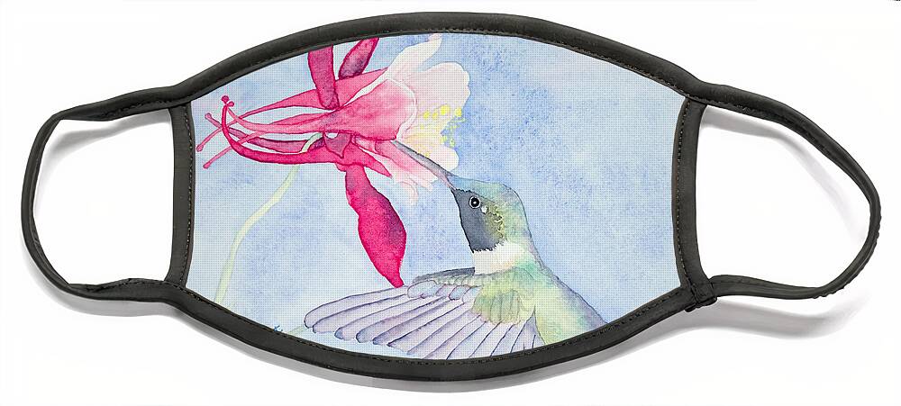 Ruby-throated Face Mask featuring the painting Hummingbird and Columbine by Laurel Best