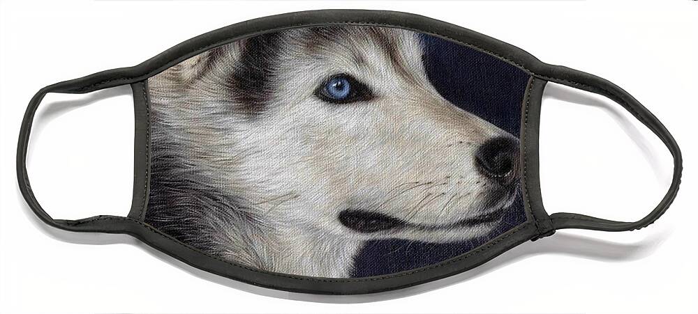 Husky Face Mask featuring the painting Husky Portrait Painting by Rachel Stribbling