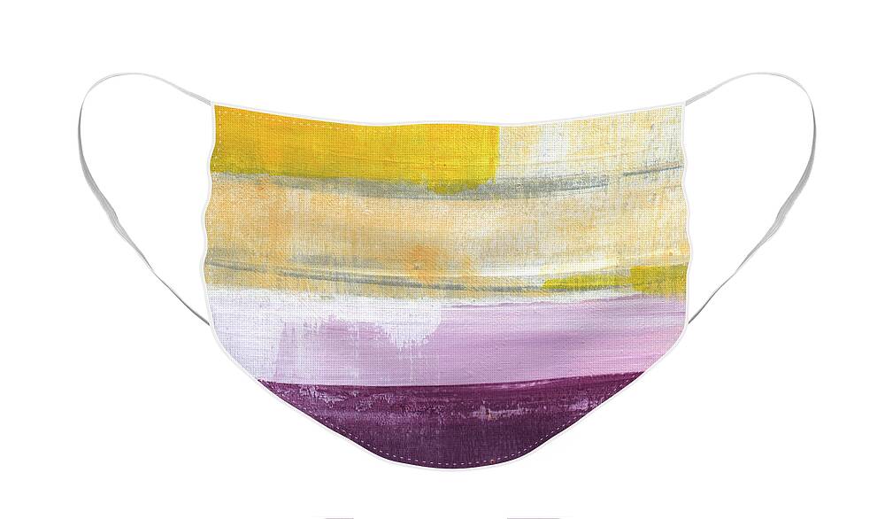 Purple And Yellow Abstract Painting Face Mask featuring the painting Hydrangea Two - abstract painting by Linda Woods