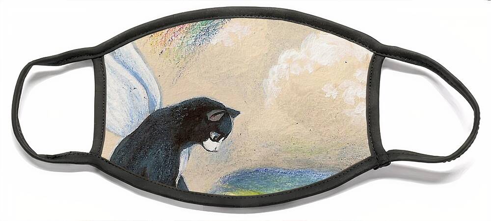 Cat Face Mask featuring the painting I Miss My Home by Margaryta Yermolayeva