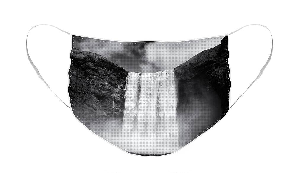 Iceland Face Mask featuring the photograph Iceland black and white Skogafoss waterfall by Matthias Hauser