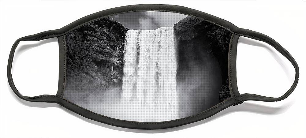 Iceland Face Mask featuring the photograph Iceland black and white Skogafoss waterfall by Matthias Hauser