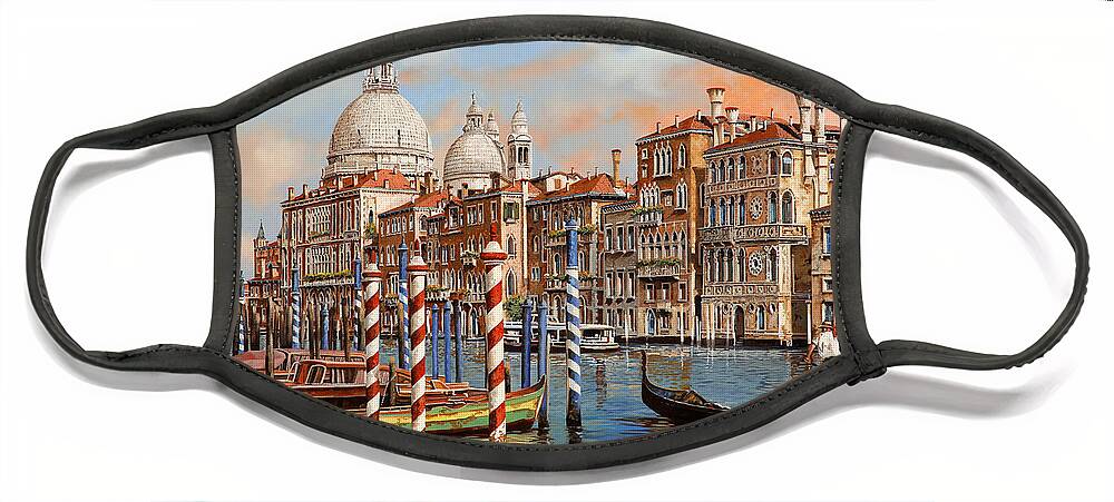 Venice Face Mask featuring the painting il Canal Grande e il gondoliere by Guido Borelli