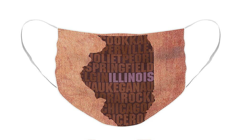 Illinois State Word Art On Canvas Face Mask featuring the mixed media Illinois State Word Art on Canvas by Design Turnpike