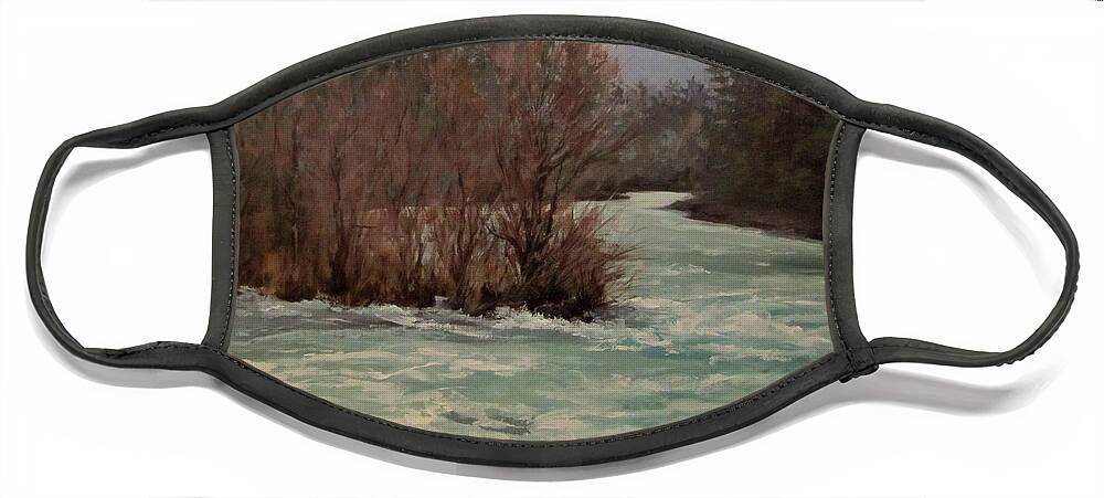 Landscape Face Mask featuring the painting In All Seasons by Karen Ilari