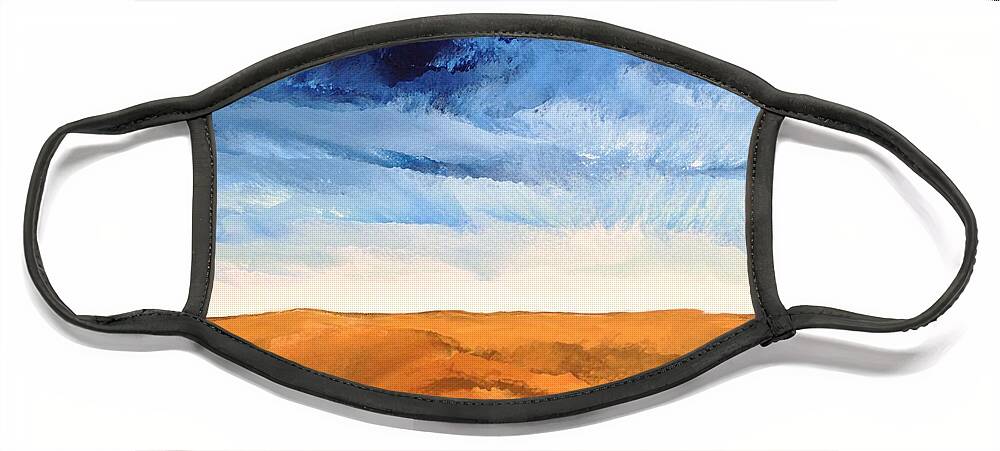 Dark Blue Sky Face Mask featuring the painting In The Distance by Linda Bailey