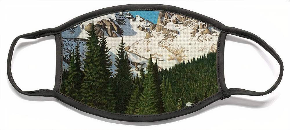 Landscape Face Mask featuring the drawing Indian Peaks Winter by Dan Miller