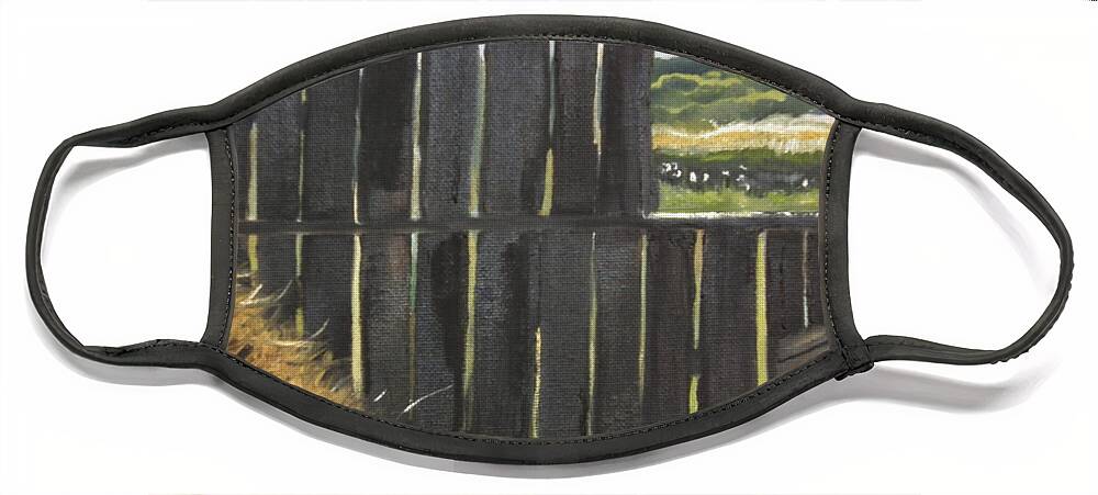 Barn Window Face Mask featuring the painting Barn -Inside Looking Out - Summer by Jan Dappen