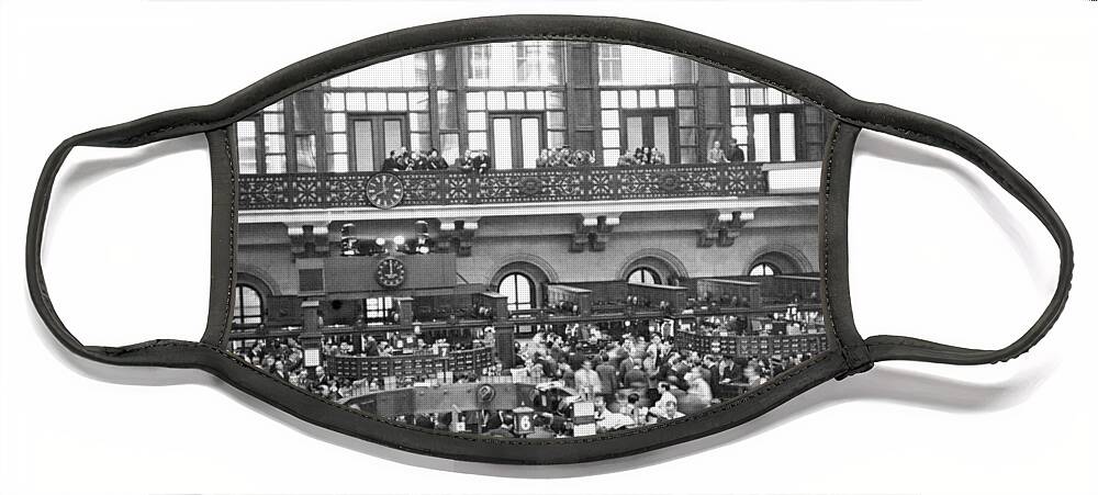 1936 Face Mask featuring the photograph Interior of NY Stock Exchange by Underwood Archives