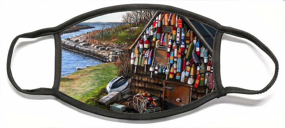 Ipswich Bay Face Mask featuring the painting Ipswich Bay Wooden Buoys by Eileen Patten Oliver