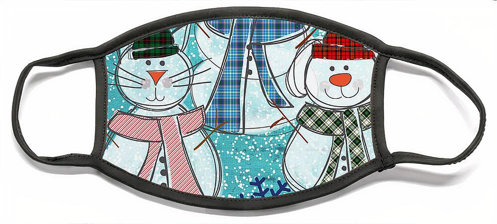 Snowman Face Mask featuring the painting It's Snowtime by Linda Woods