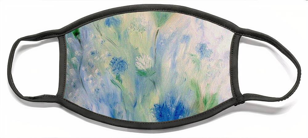 Floral Face Mask featuring the painting Jardin Bleu by Julie Brugh Riffey