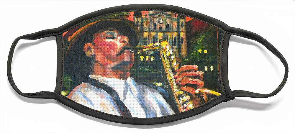 Jazz Face Mask featuring the painting Jazz by Street Lamp by Beverly Boulet