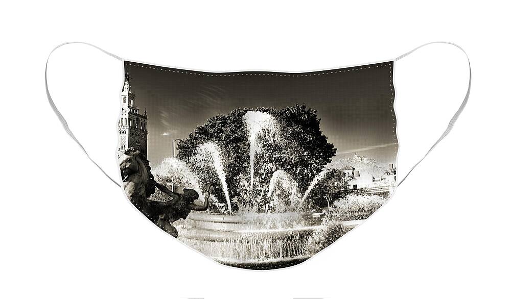 Kansas City Face Mask featuring the photograph JC Nichols Memorial Fountain BW 1 by Andee Design