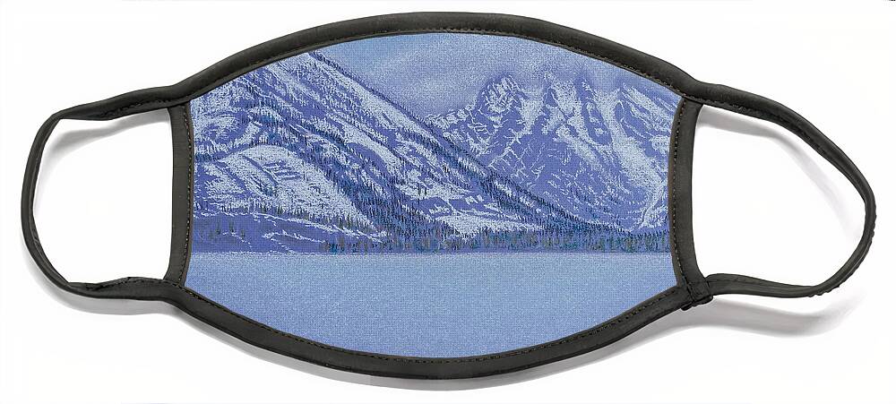 Landscape Face Mask featuring the pastel Jenny Lake - Grand Tetons by Michele Myers