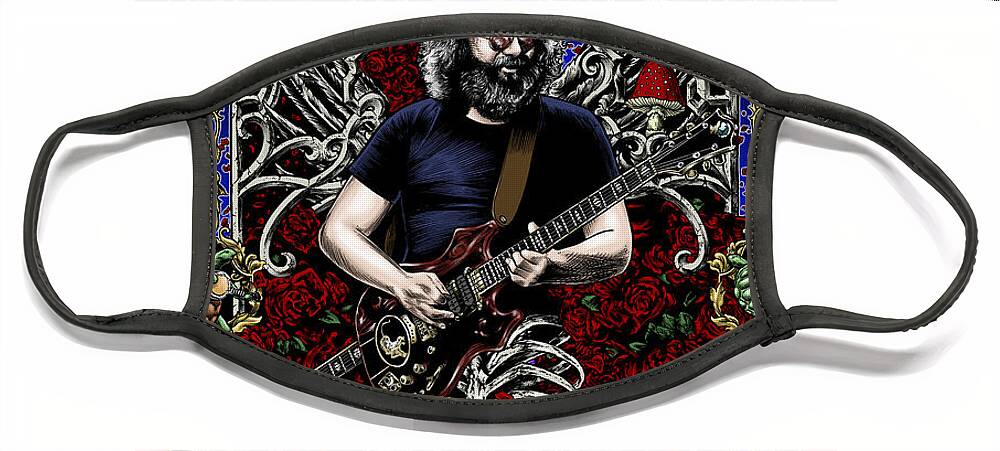 Jerry Garcia Face Mask featuring the drawing Jerry Card by Gary Kroman