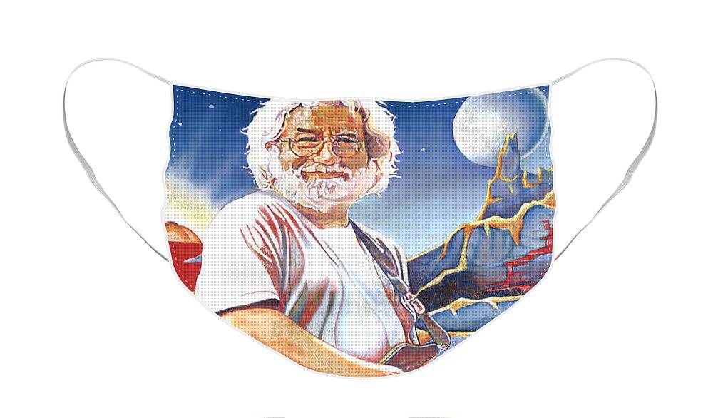 Jerry Garcia Face Mask featuring the drawing Jerry garcia Live at the Mars Hotel by Joshua Morton